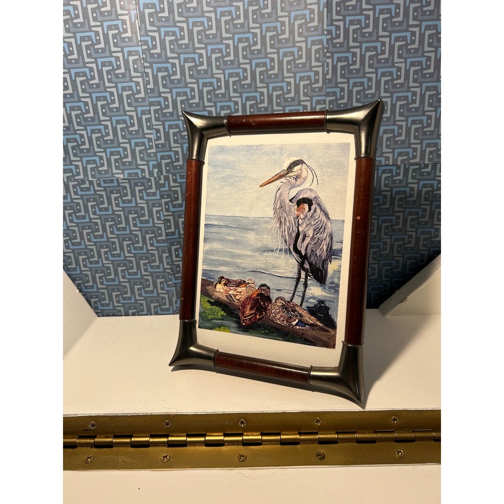 Burnes of Boston Teragrafics 5x7 Picture Frame Wood Pewter Tone Heron Art 2000